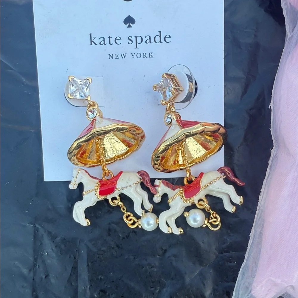 Kate Spade Gold and Red Carousel Horse Earrings